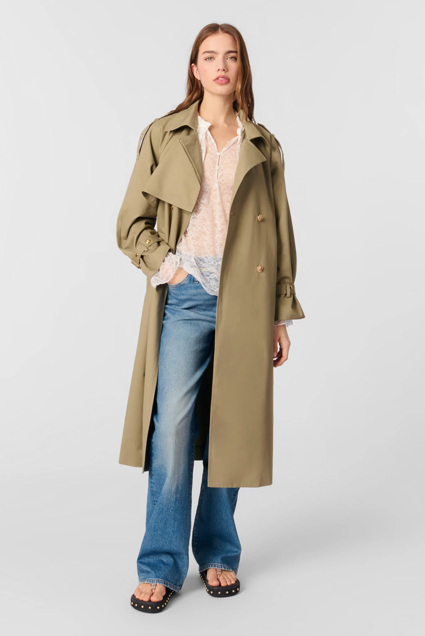 Жіночий оливковий тренч MAJE MFPOU01335_KHAKI — MD-Fashion