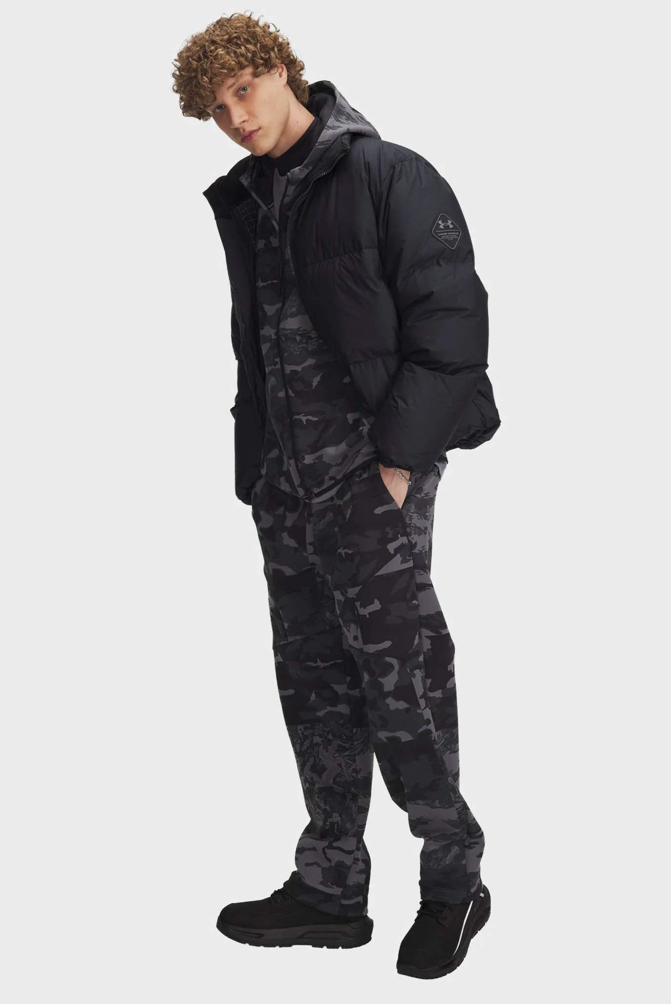Чоловічі чорні камуфляжні спортивні штани UA Unstoppable Flc Camo
