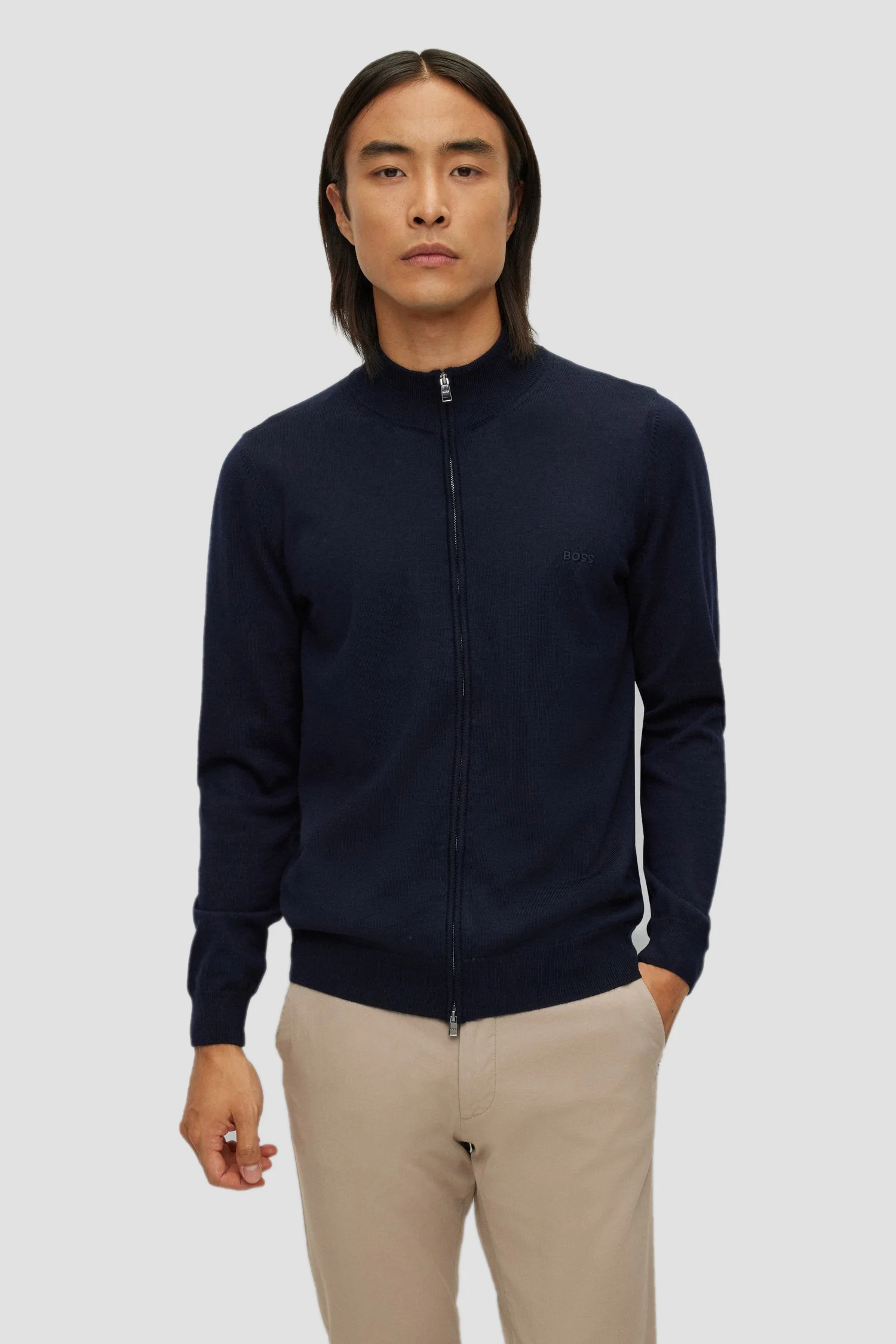 Мужской темно-синий шерстяной кардиган BOSS 50476347;404 — MD-Fashion