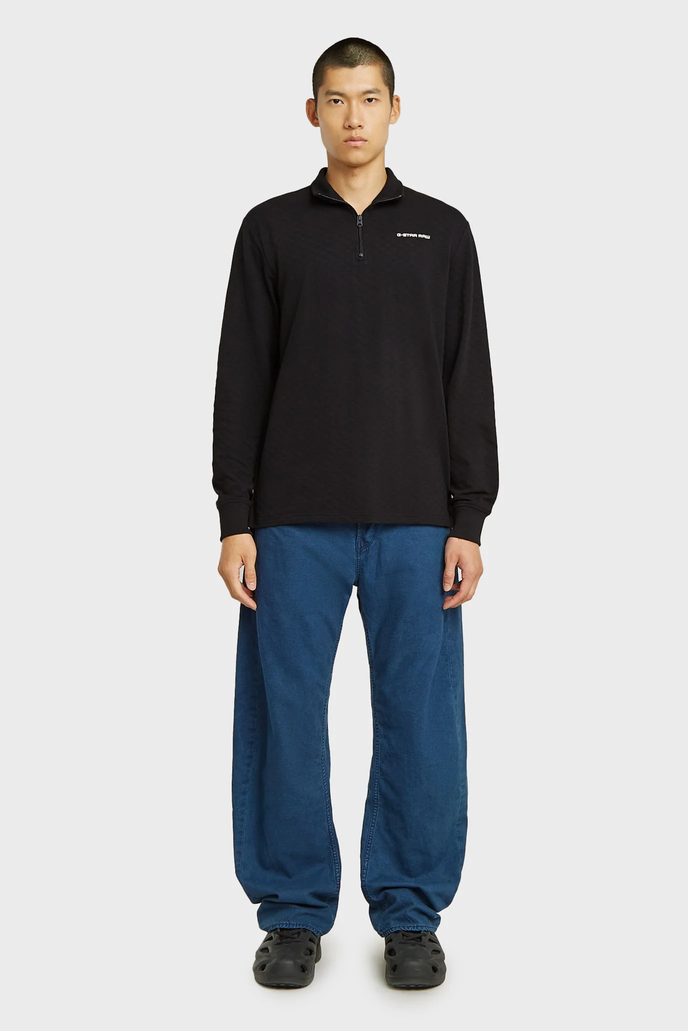 GD＆TOP Чоловічий чорний лонгслів Checquard tweeter half zip G-Star RAW