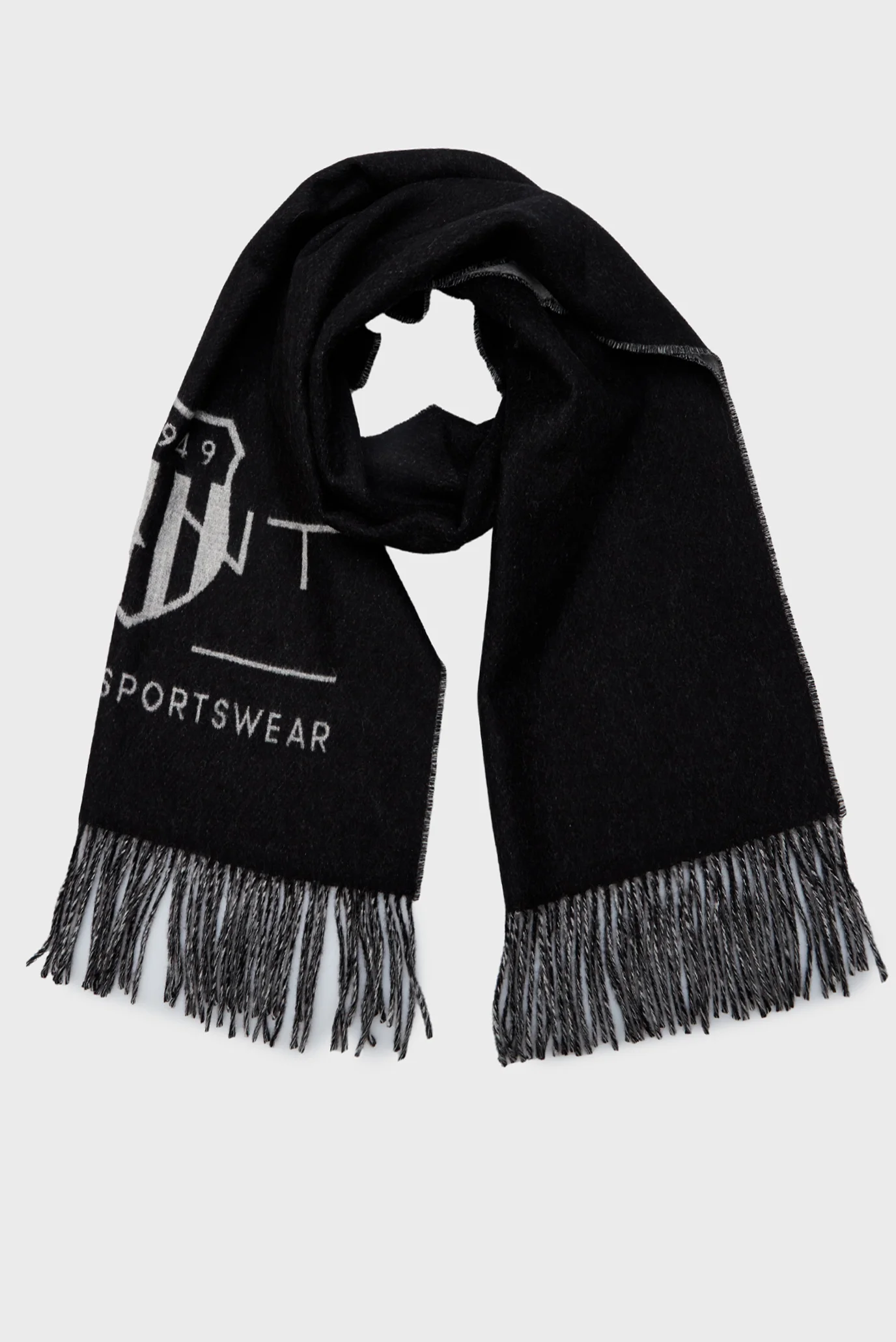 Мужской черный шерстяной шарф TONAL ARCHIVE WOVEN SCARF Gant
