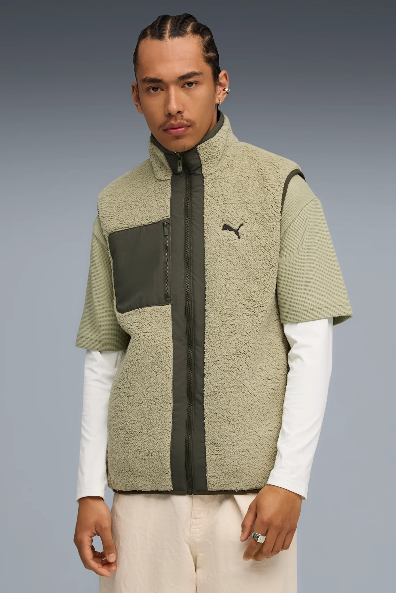 Мужской оливковый двусторонний жилет Reversible Hybrid Sherpa Vest