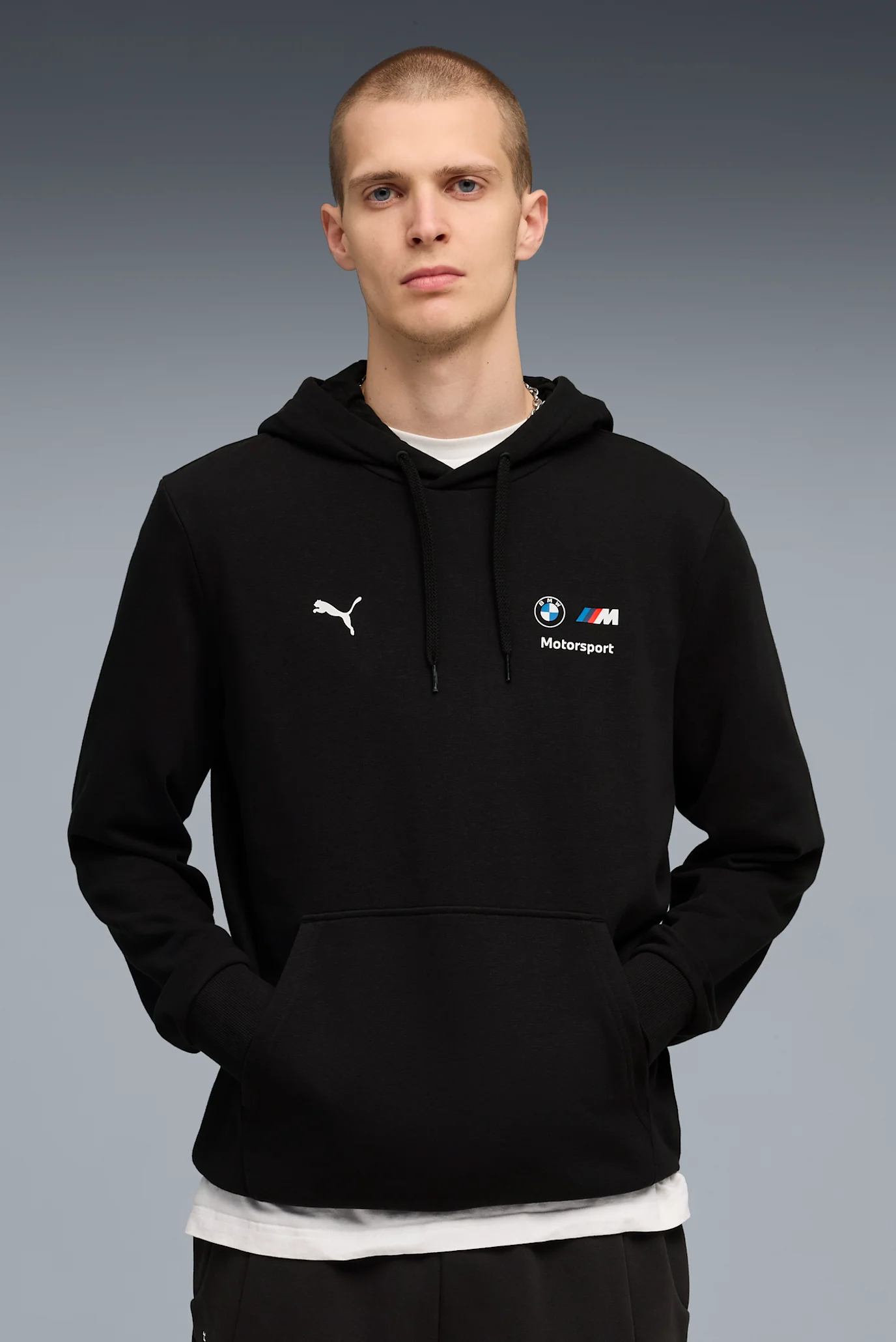 Мужское черное худи BMW M MOTORSPORT Essentials Hoodie Men PUMA