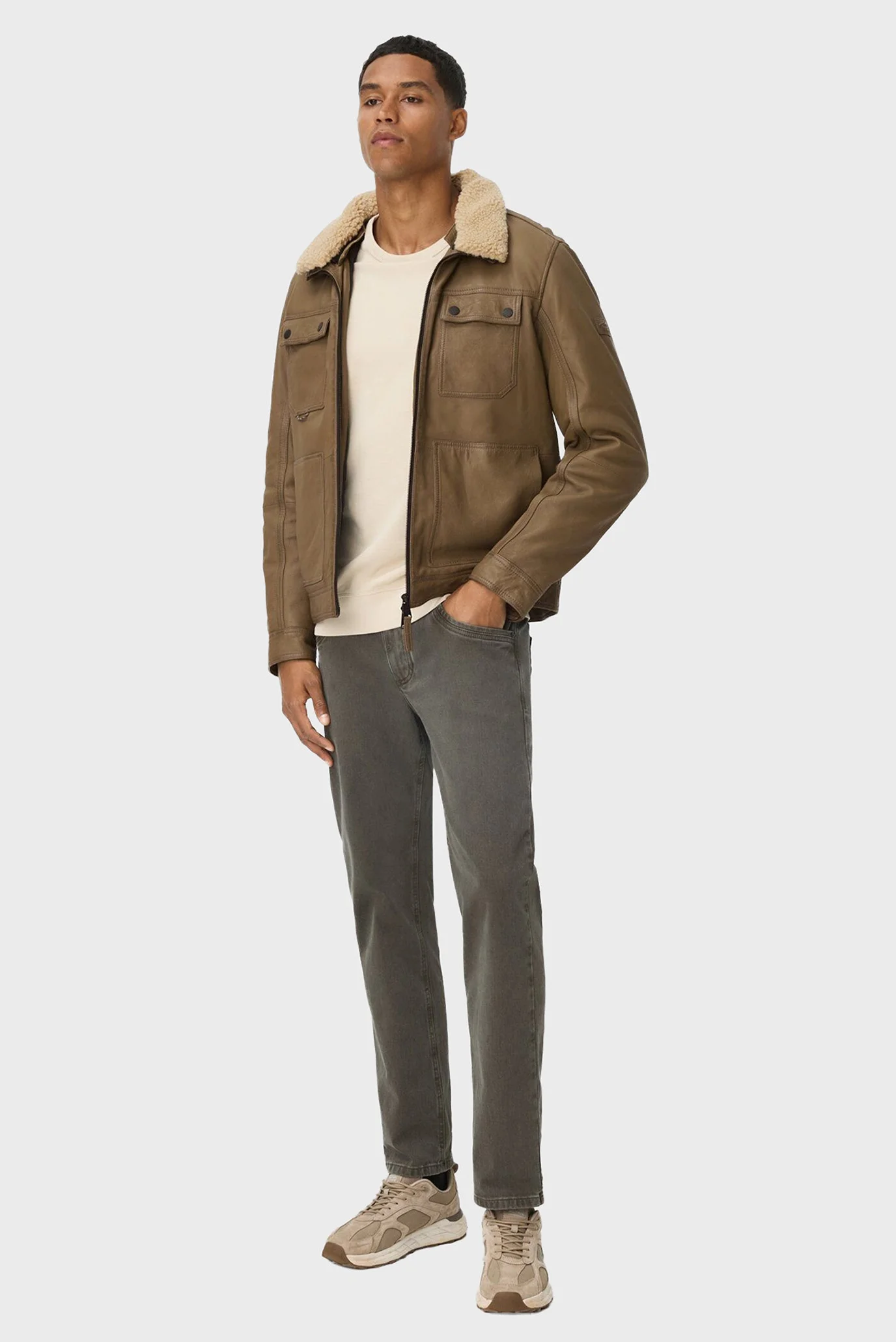Мужская бежевая кожаная куртка Camel Active 431150-6L35-16 — MD