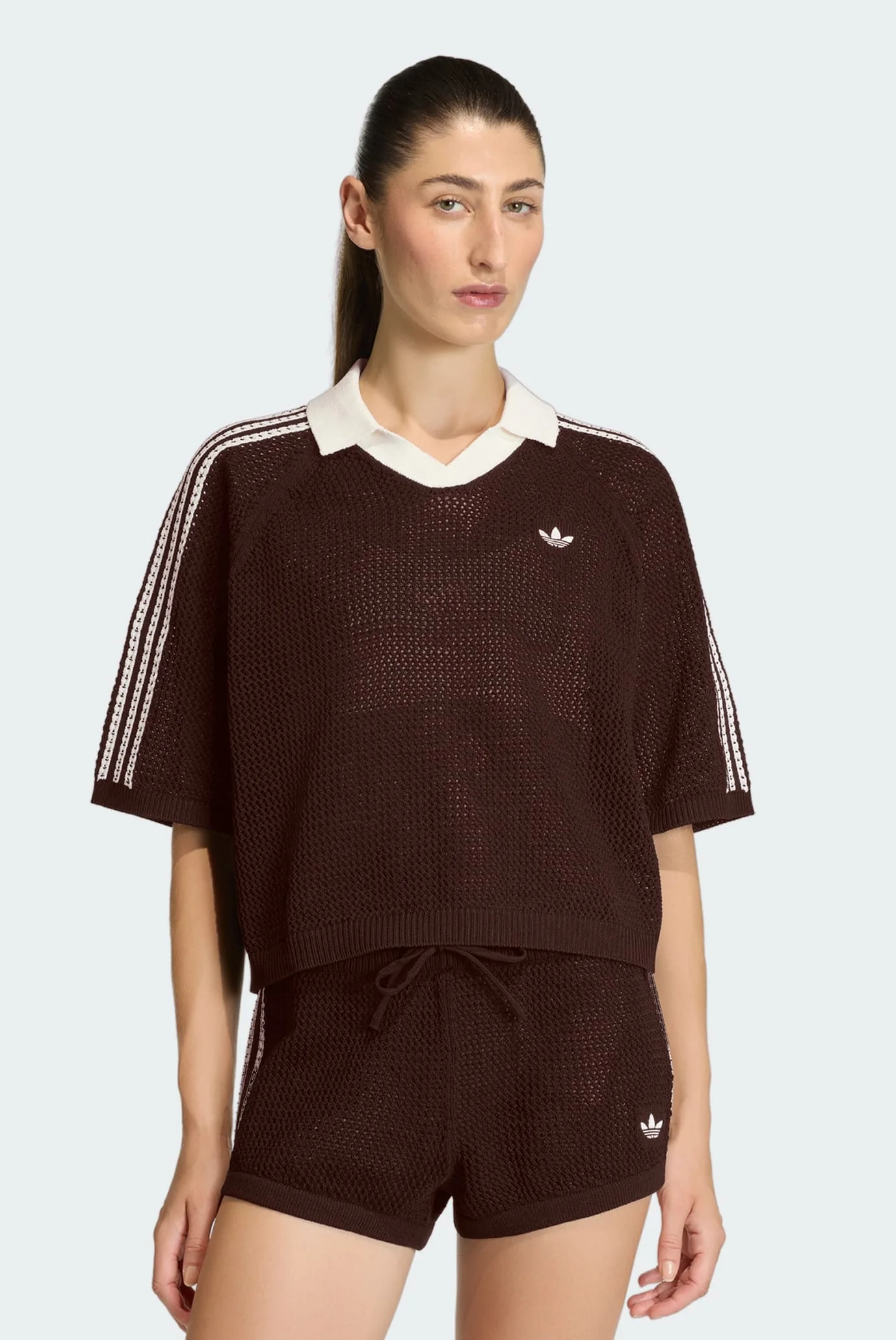 Женское коричневое поло KNITTED CROCHET adidas KE0198 — MD-Fashion