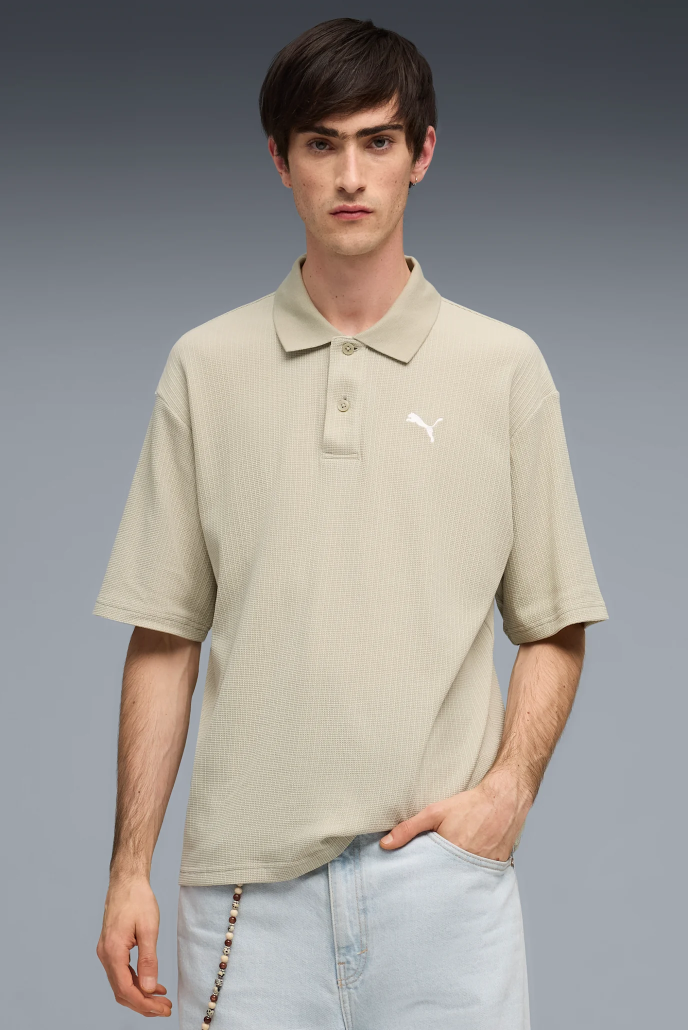 yo Мужское бежевое поло Wardrobe Essentials Boxy Polo Men PUMA