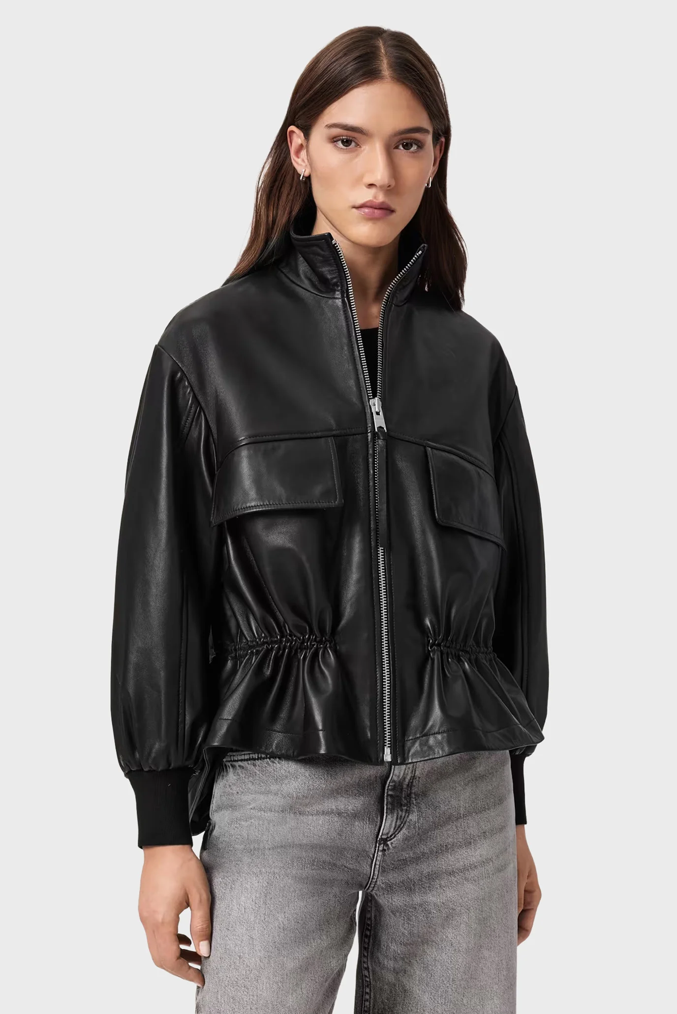Жіноча чорна шкіряна куртка FLOR AllSaints W076LE — MD-Fashion