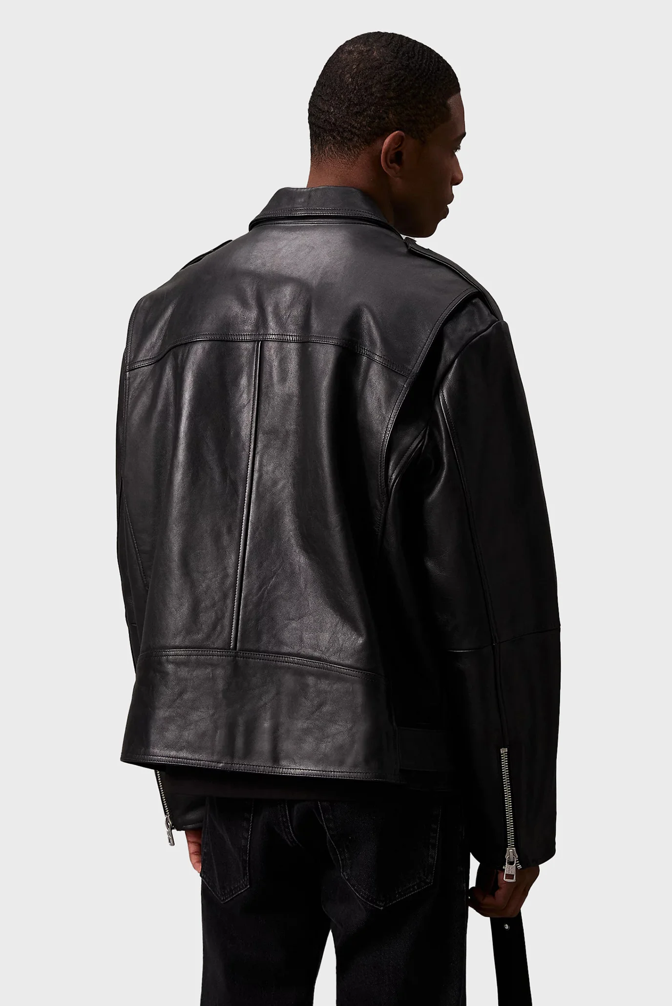 Мужская черная кожаная косуха LEATHER BIKER JACKET Calvin Klein
