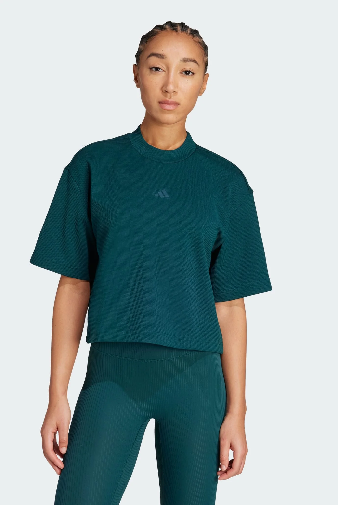 まあ Жіноча темно-зелена футболка Yoga Motion Waffle adidas JM4475 — MD
