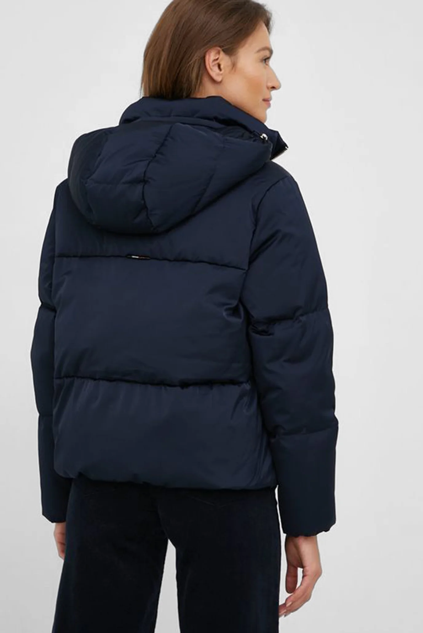 エブール ロンハーマン別注 ジャケット コットン シルク ライトブルー 36 S Женский темно-синий пуховик SATEEN DOWN HOODED JACKET Tommy