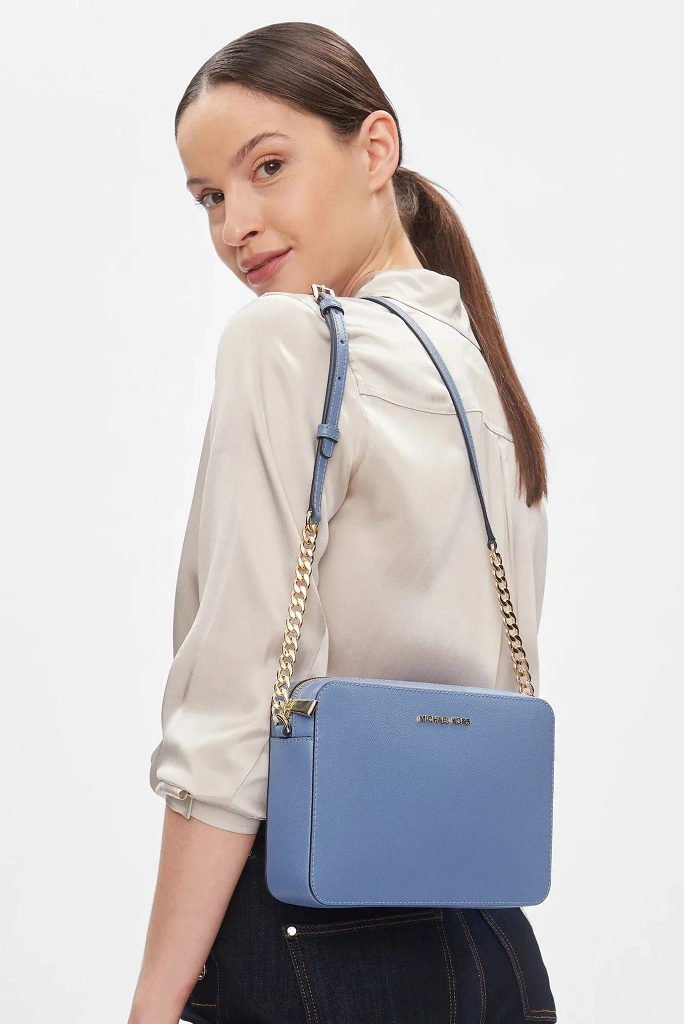 Женская голубая кожаная сумка Michael Kors 32S4GTVC3L — MD-Fashion