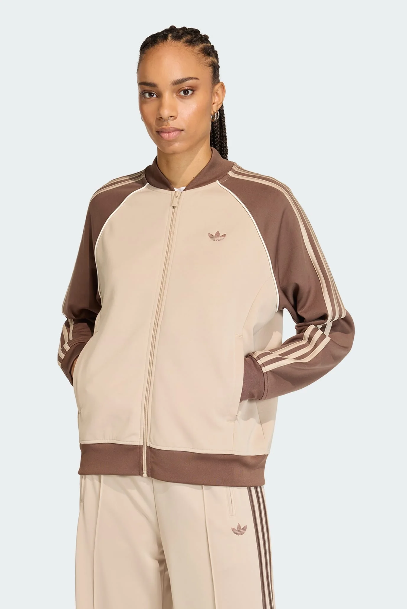 Женская бежевая спортивная кофта SST LOOSE adidas KD8825 — MD-Fashion