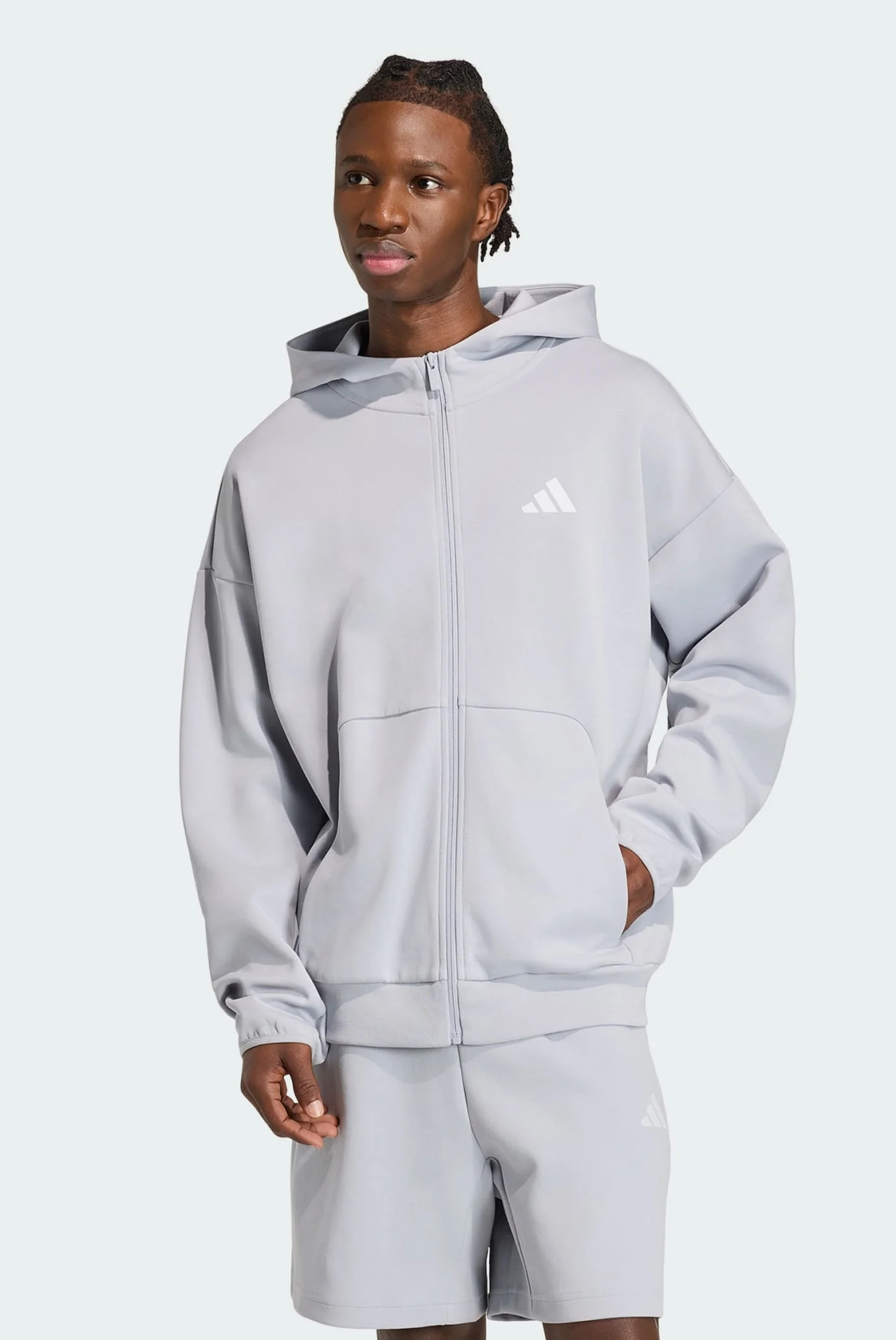 Мужское серое худи Future Icons Small Logo Full-Zip adidas KD7662