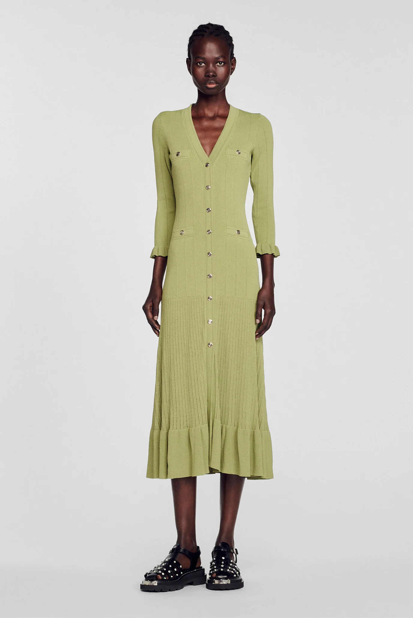 Женское оливковое платье Sandro SFPRO02997_OLIVE GREEN — MD-Fashion