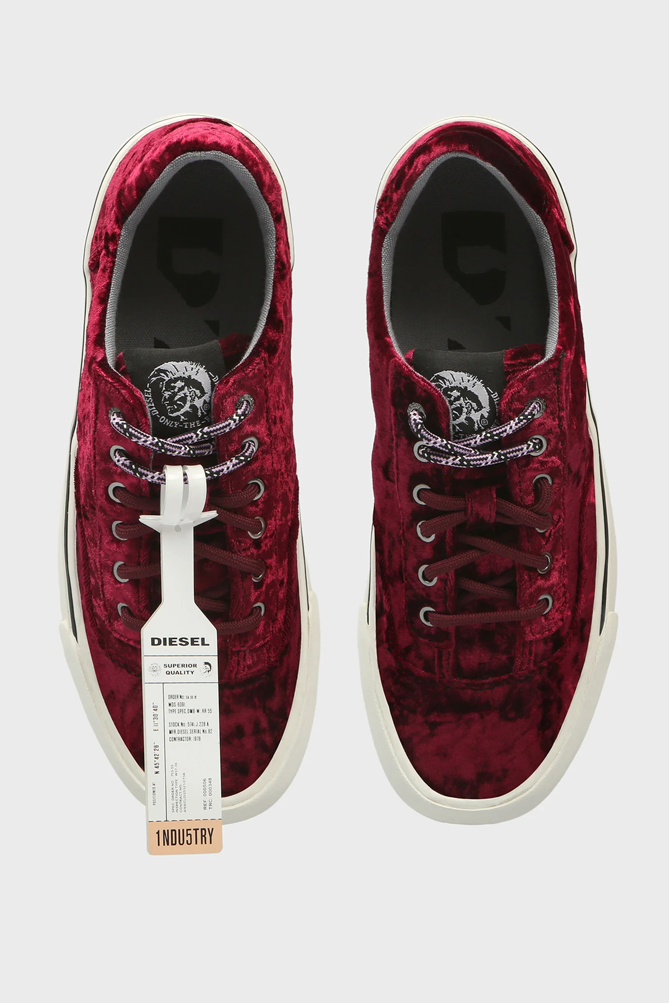 Женские малиновые велюровые кеды FLIP Diesel Y01784 P2054 — MD-Fashion