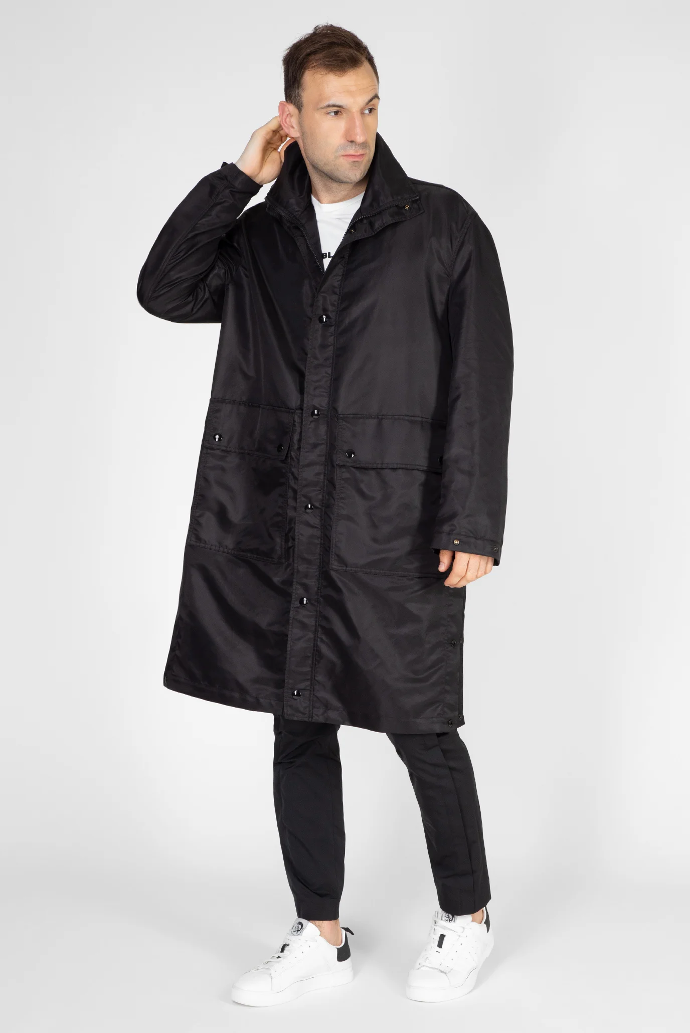 Мужской черный плащ J-R-LONG Outerwear Diesel 00SKLK BGFJV — MD