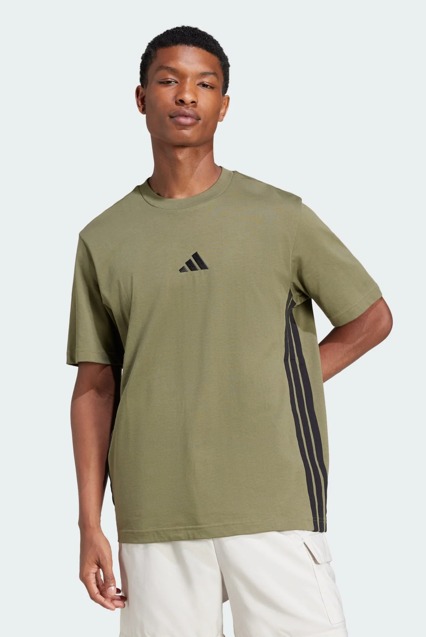Чоловіча оливкова футболка Essentials 3-Stripes Single Jersey