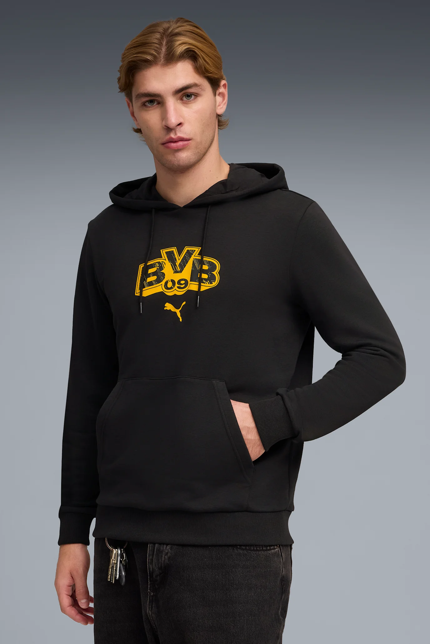 【ALOUND】VENTILATION USM-35DENIM PULLOVER Мужское черное худи Borussia Dortmund ftblCULTURE Hoodie Men PUMA