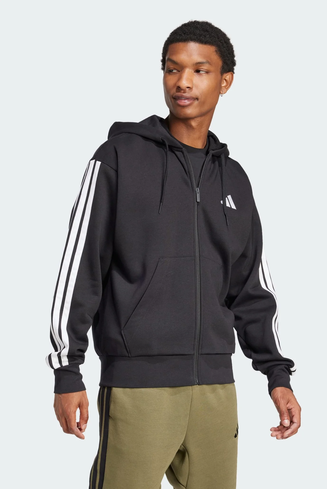 Мужское черное худи Essentials 3-Stripes Fleece adidas JD1870 — MD