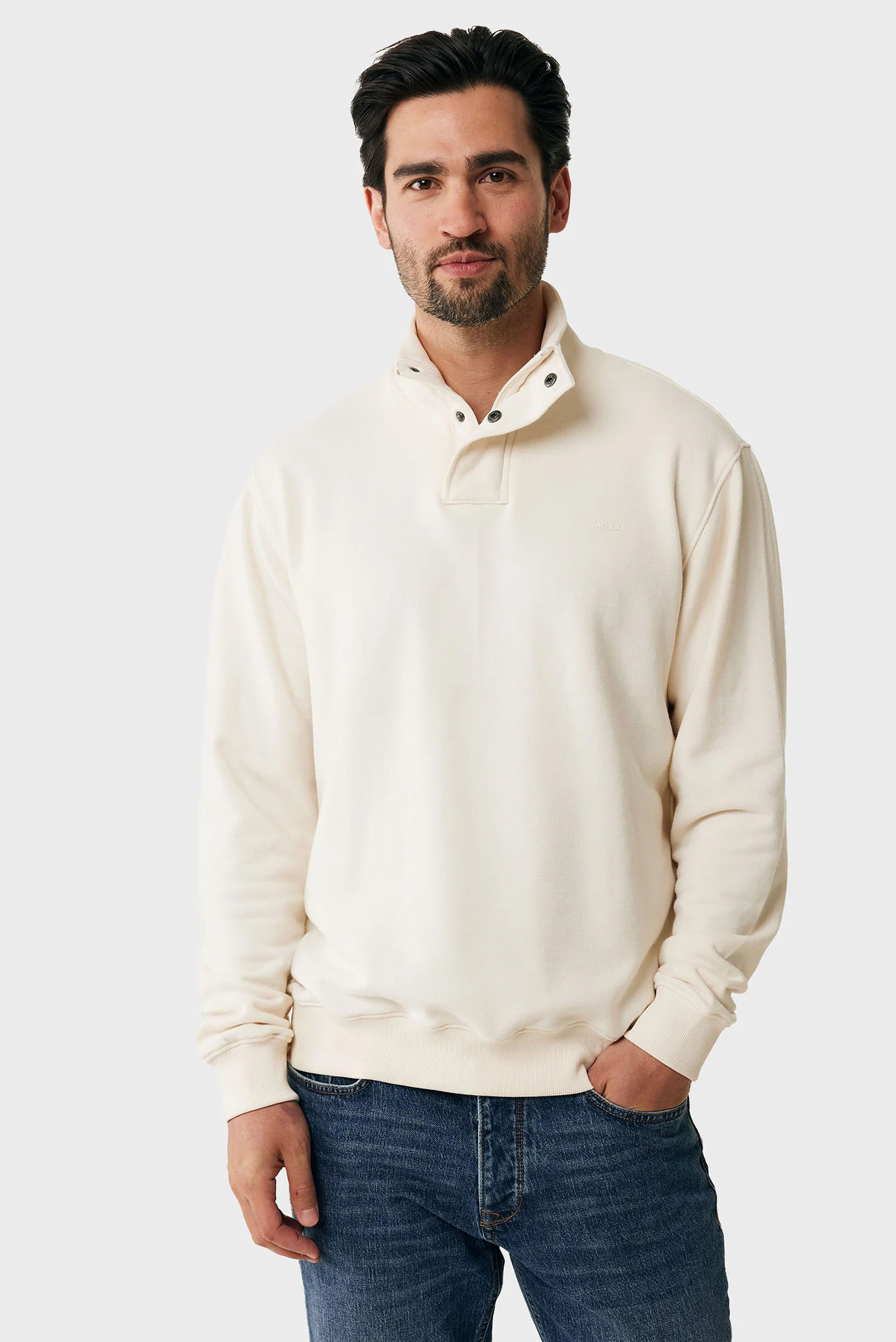 Мужская белая кофта High neck sweater with zipper Mexx