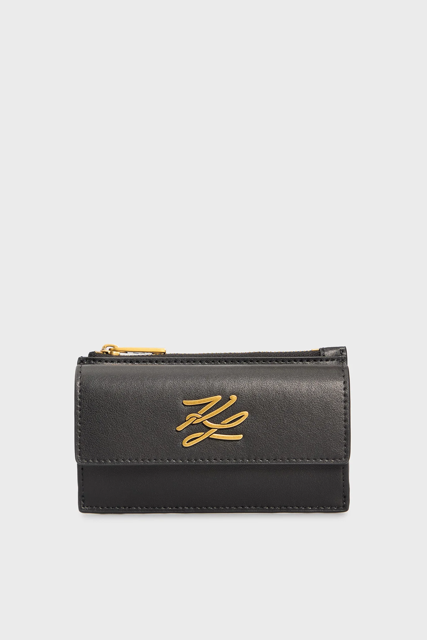 様 Женский черный кожаный кошелек AUTOGRAPH ZIP CARDHOLDER GP Karl