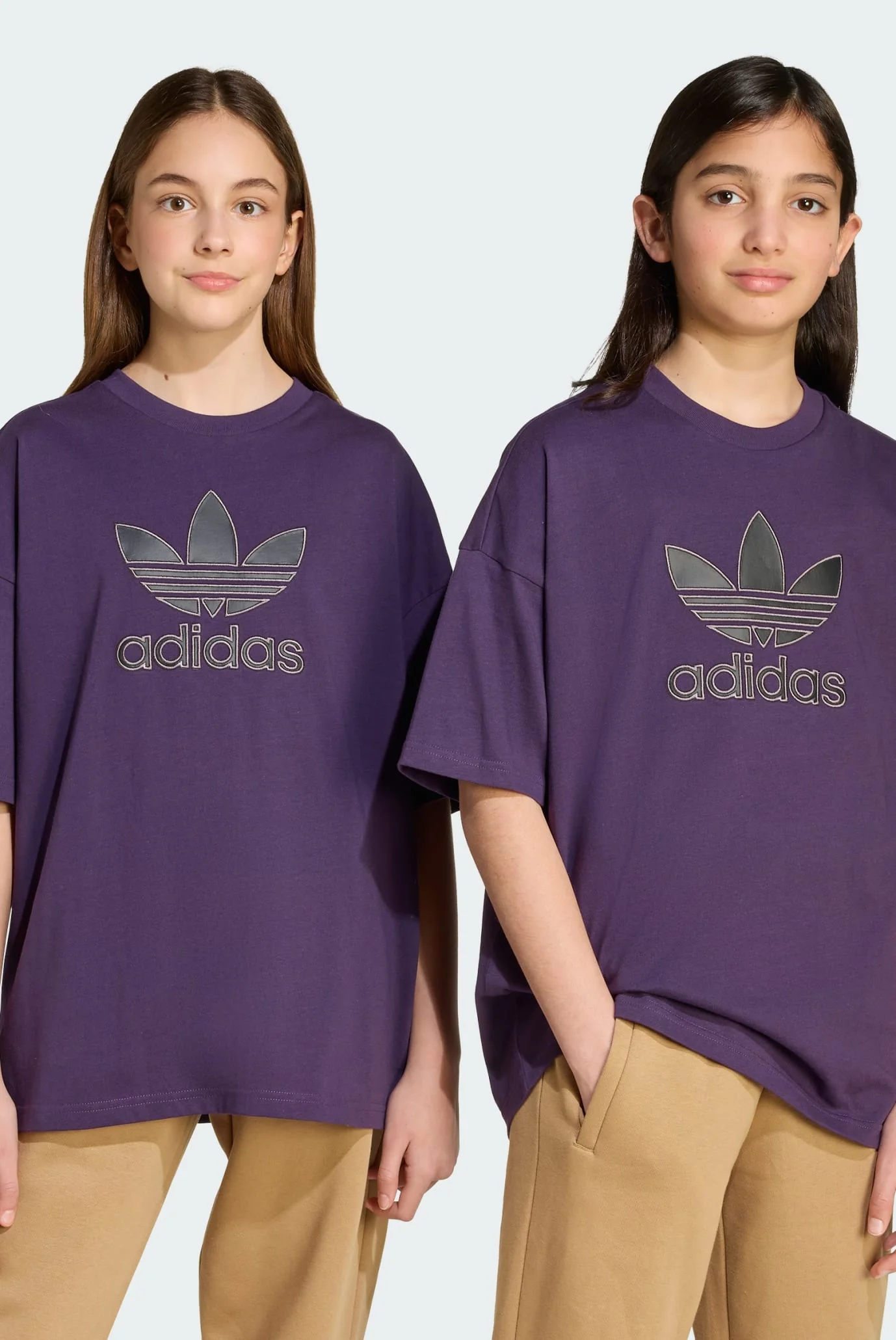 Детская фиолетовая футболка Oversize Trefoil adidas JY6421 — MD