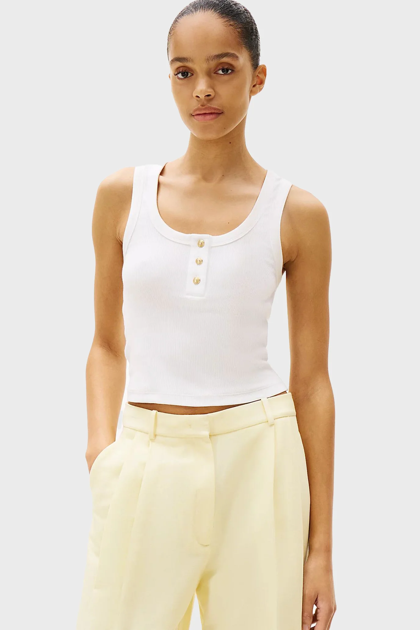 リリーページ Женский белый топ SLIM HENLEY Tommy Hilfiger WW0WW43920 — MD-Fashion