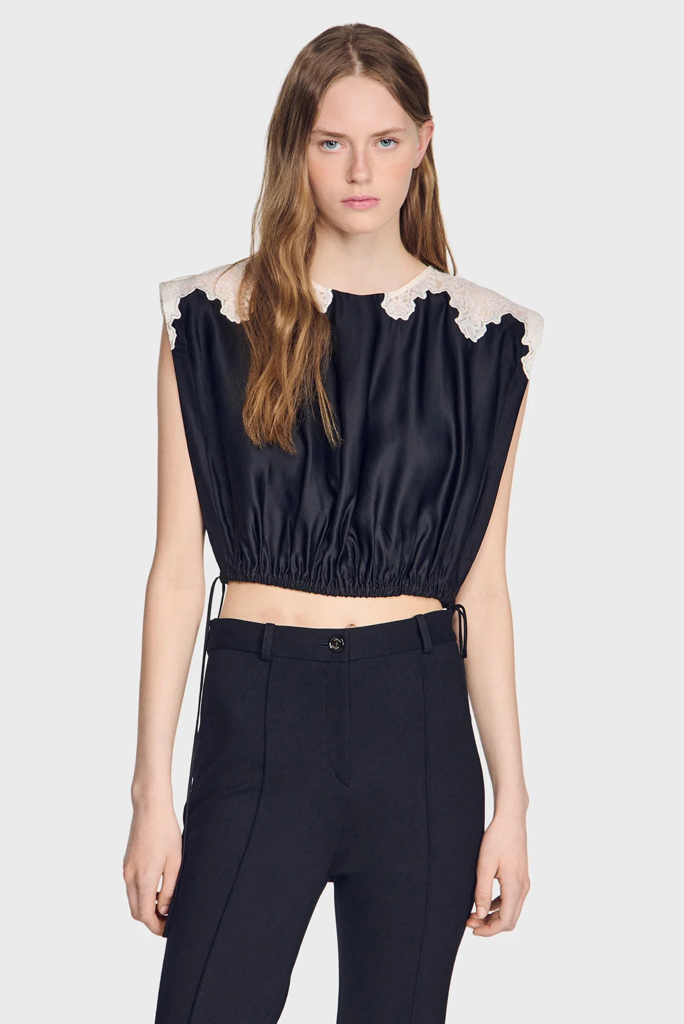 Stros様2 Жіночий чорний топ Sandro SFPTO00984_BLACK - ECRU — MD-Fashion