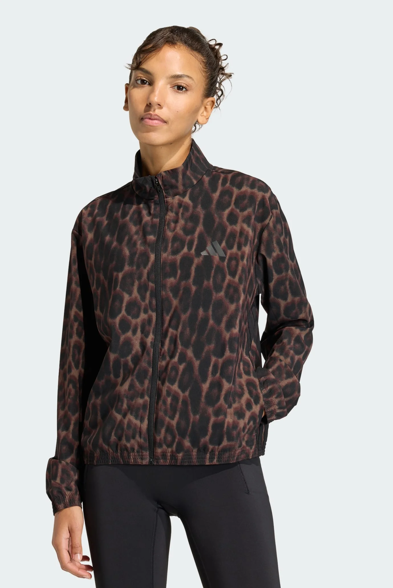プードル Женская коричневая куртка с узором Workout Essentials Leopard