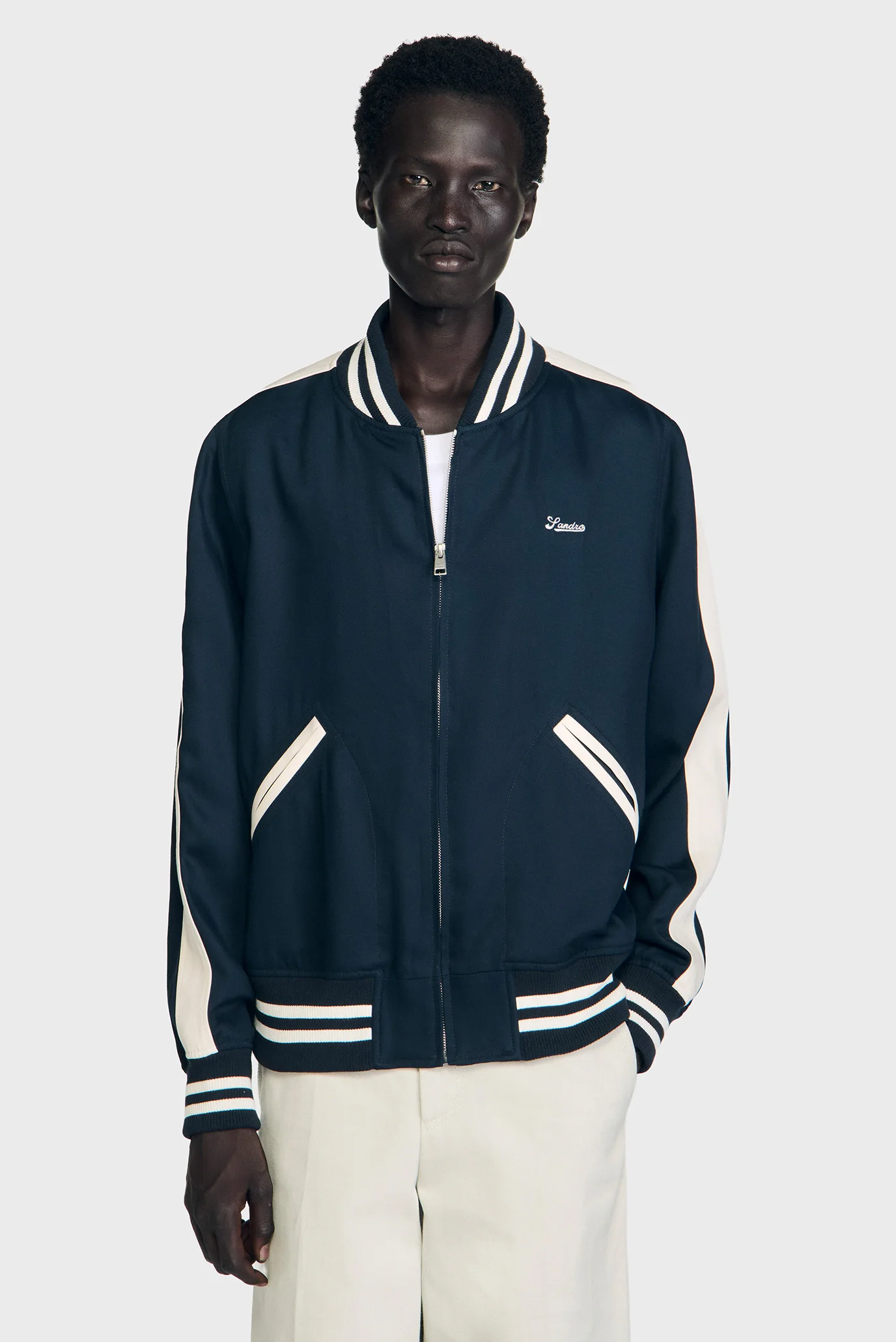 Мужской темно-синий бомбер Sandro SHPBL01106_NAVY BLUE — MD-Fashion