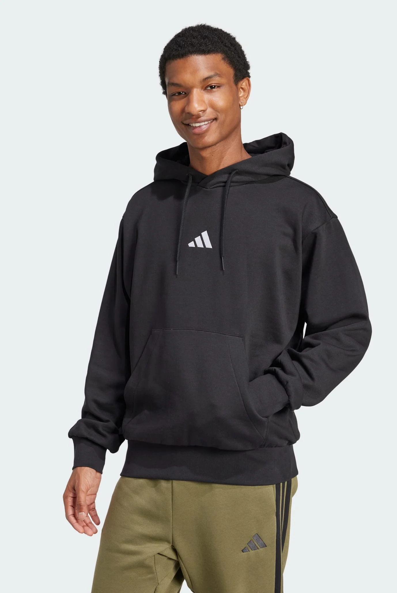 Мужское черное худи Essentials Feelcozy Fleece adidas JE3807 — MD