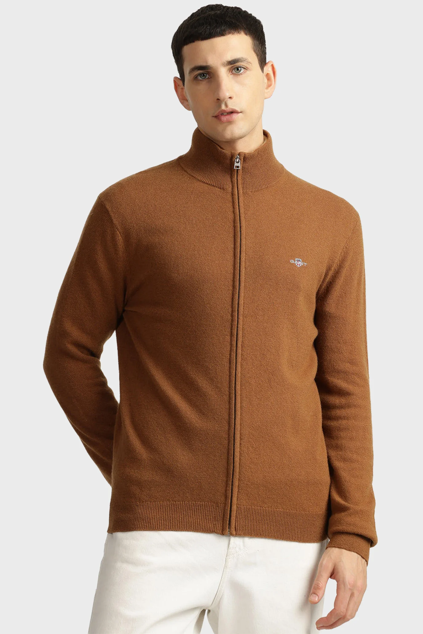 Мужской коричневый шерстяной кардиган EXTRAFINE LAMBSWOOL ZIP Gant