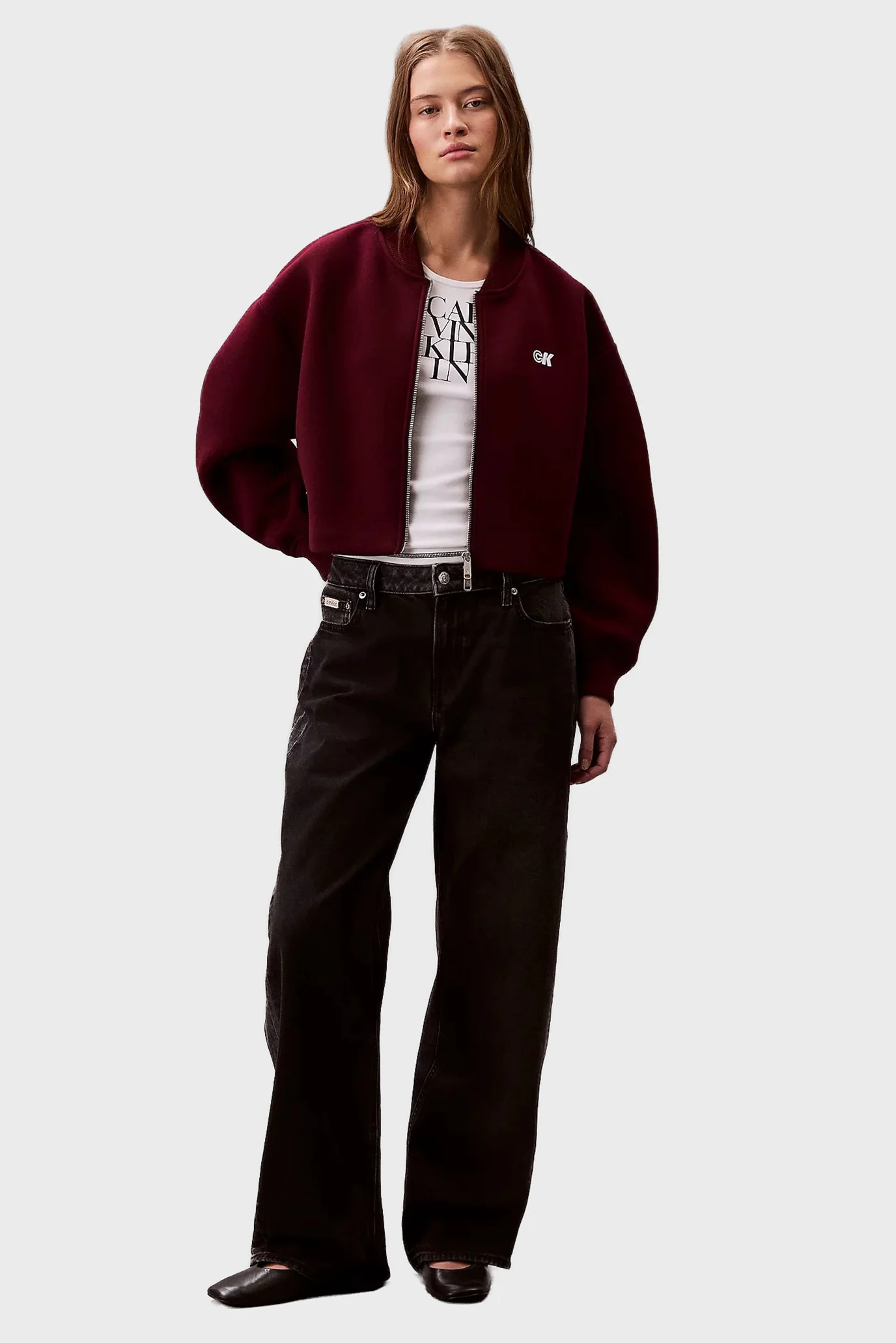 Женский бордовый бомбер A- OVERSIZED SCUBA ZIP BOMBER JA Calvin